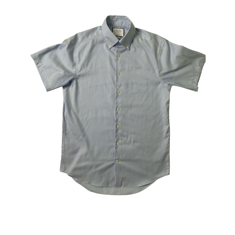 Charles Tyrwhitt Shirt Mens 15 1/2 Short Sleeve Classic Fit No Iron Blue Stripe